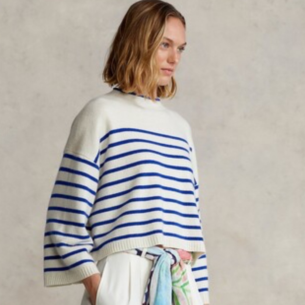 Polo Ralph Lauren Cashmere Cropped Oversized Striped  Sweater SzM